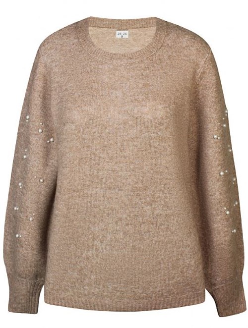 Ze-Ze Rina Strik Pullover med Perler, Camel Melange